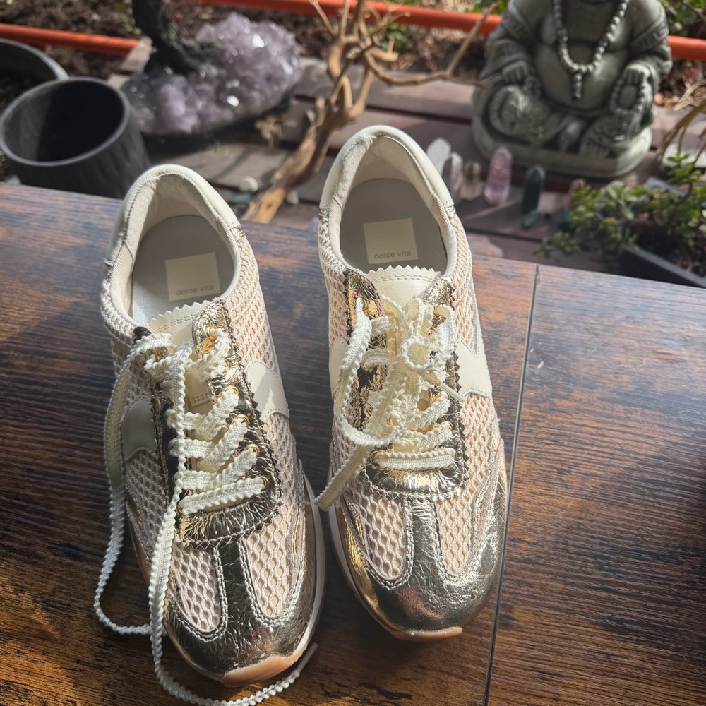 Dolce Vita Gold Woven Sneakers - Picture 2 of 7